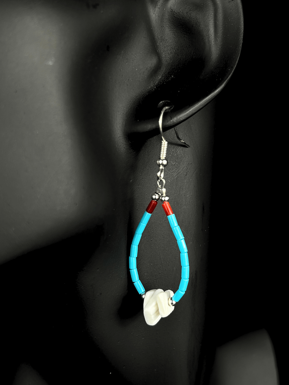 White Clam Shell & Block Turquoise Earrings