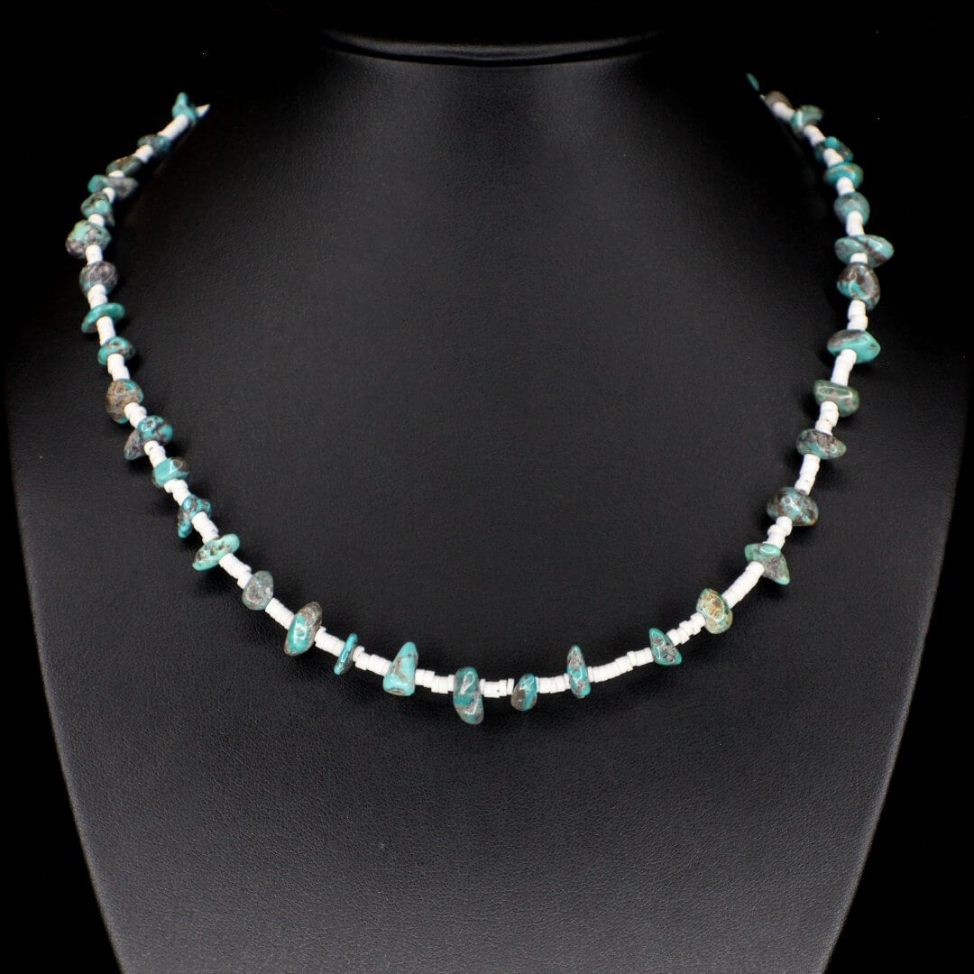 Turquoise Chip White Heishi Choker