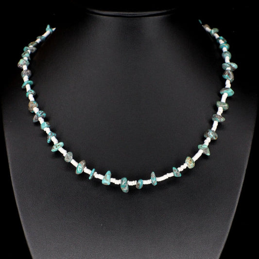 Turquoise Chip White Heishi Choker