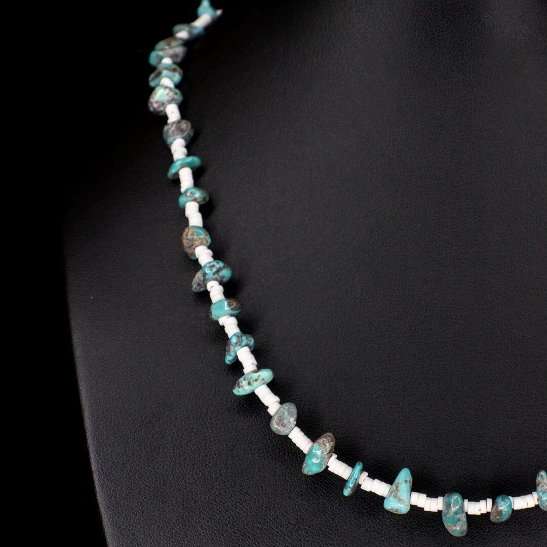 Turquoise Chip White Heishi Choker