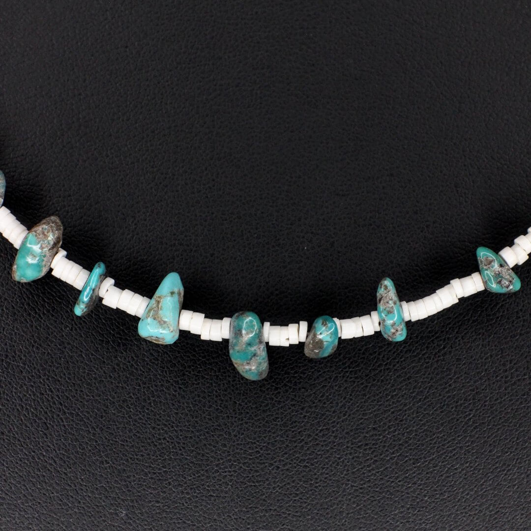 Turquoise Chip White Heishi Choker