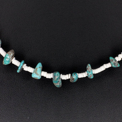 Turquoise Chip White Heishi Choker