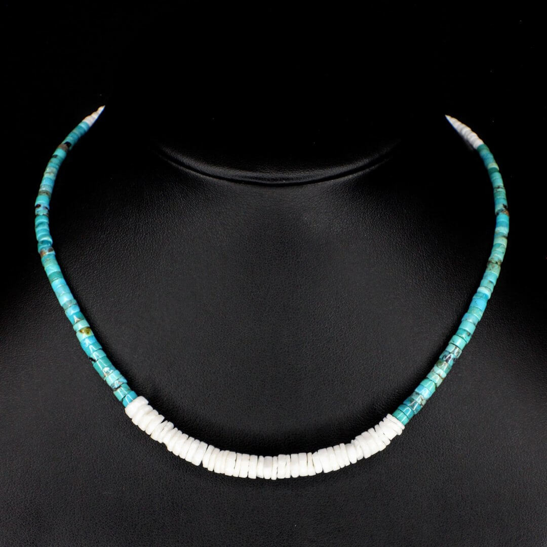 White Heishi Tapered Turquoise Choker