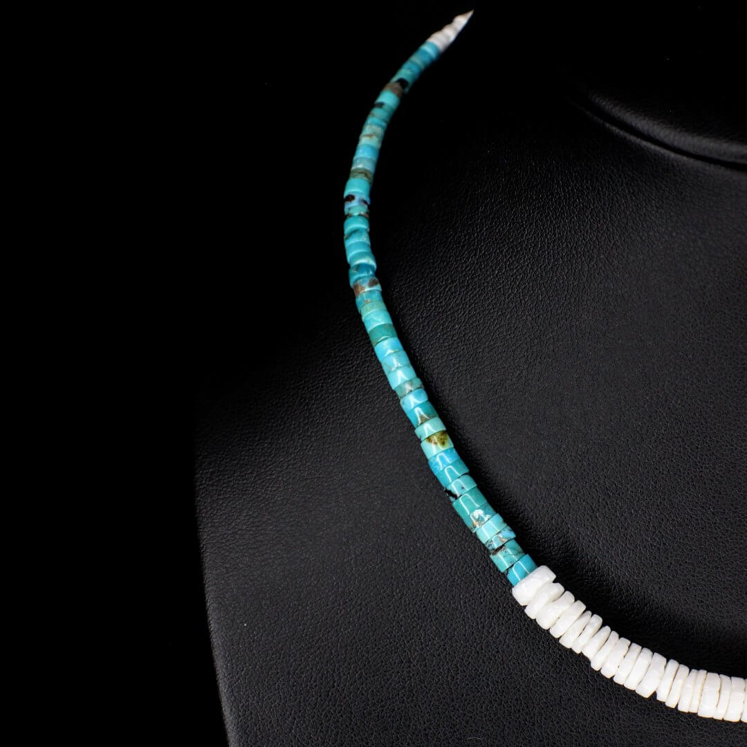 White Heishi Tapered Turquoise Choker