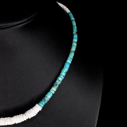White Heishi Tapered Turquoise Choker