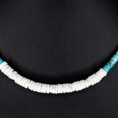White Heishi Tapered Turquoise Choker