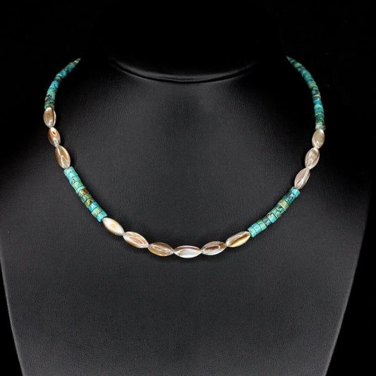 Cream Abalone Shell & Tapered Turquoise Choker