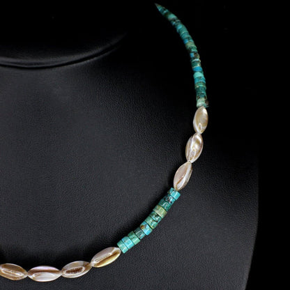 Cream Abalone Shell & Tapered Turquoise Choker