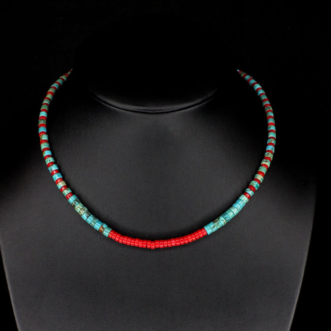 Red Coral & Tapered Turquoise Choker