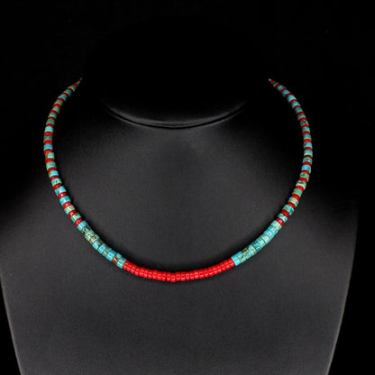 Red Coral & Tapered Turquoise Choker