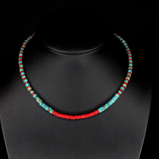 Red Coral & Tapered Turquoise Choker