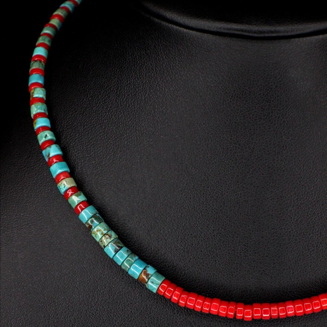 Red Coral & Tapered Turquoise Choker
