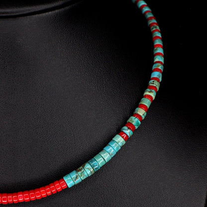 Red Coral & Tapered Turquoise Choker
