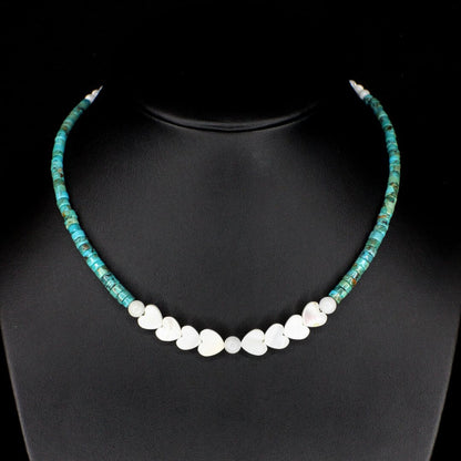Mother of Pearl Heart & Tapered Turquoise 16" Choker