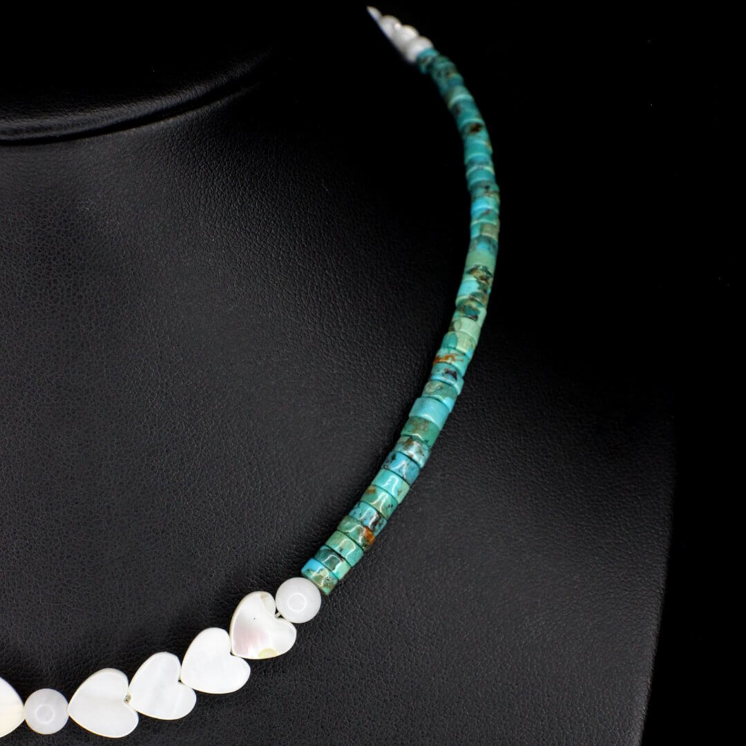 Mother of Pearl Heart & Tapered Turquoise 16" Choker