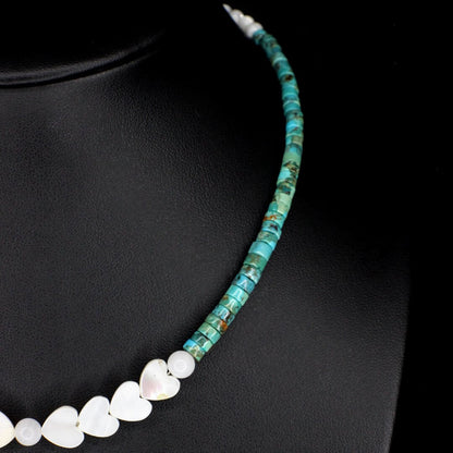 Mother of Pearl Heart & Tapered Turquoise 16" Choker