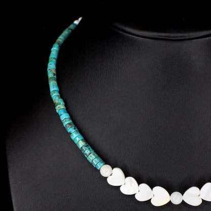 Mother of Pearl Heart & Tapered Turquoise 16" Choker