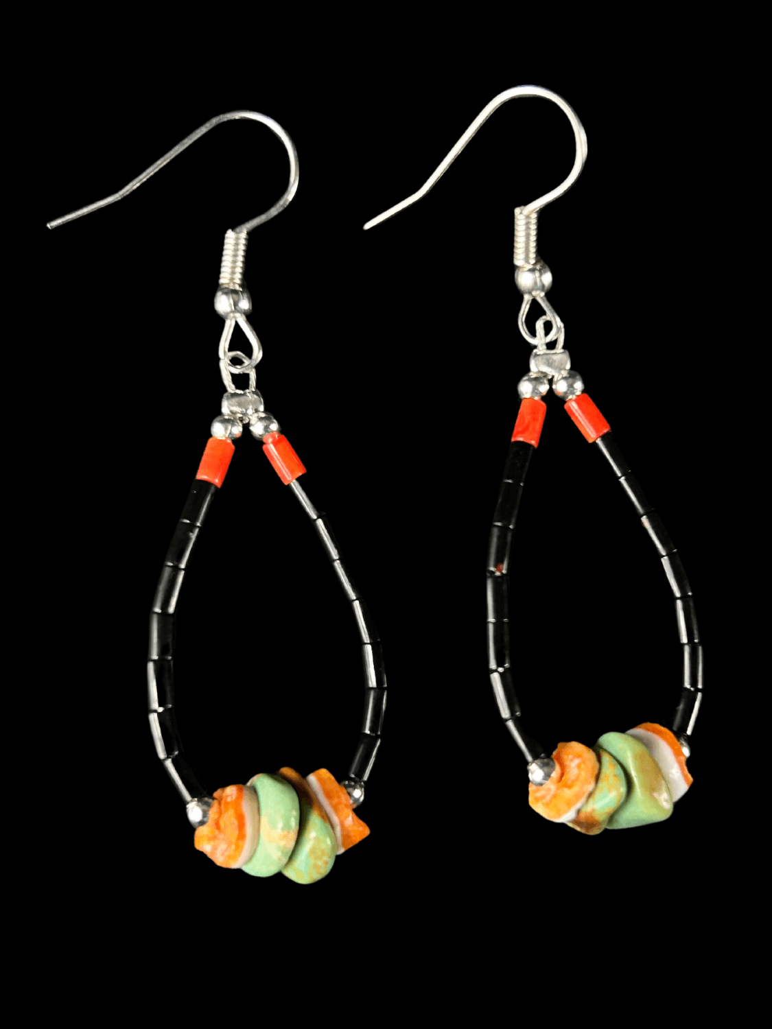 Blackjet & Spiny Oyster Turquoise Earrings