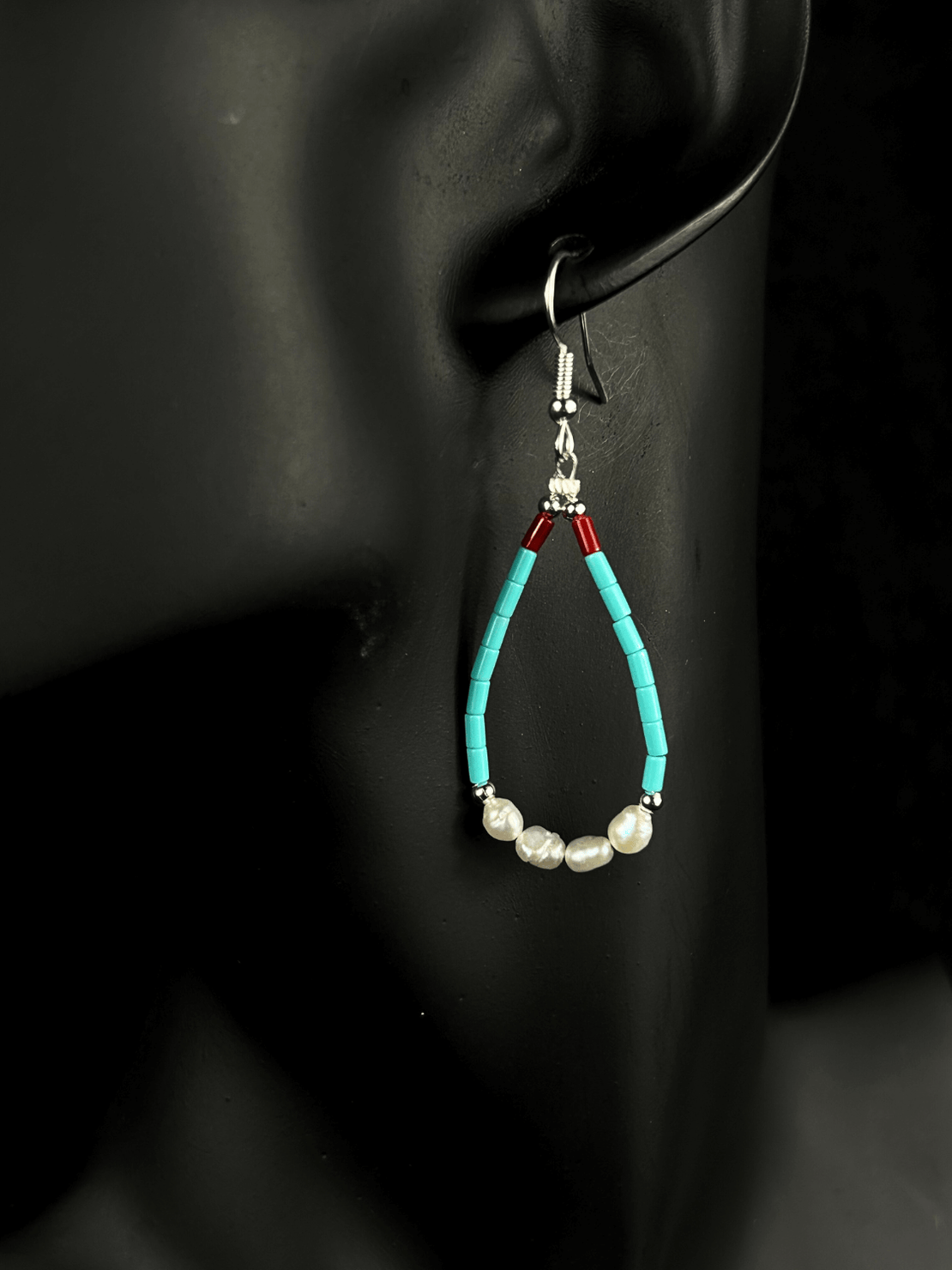 Block Turquoise & Freshwater Pearl Earrings