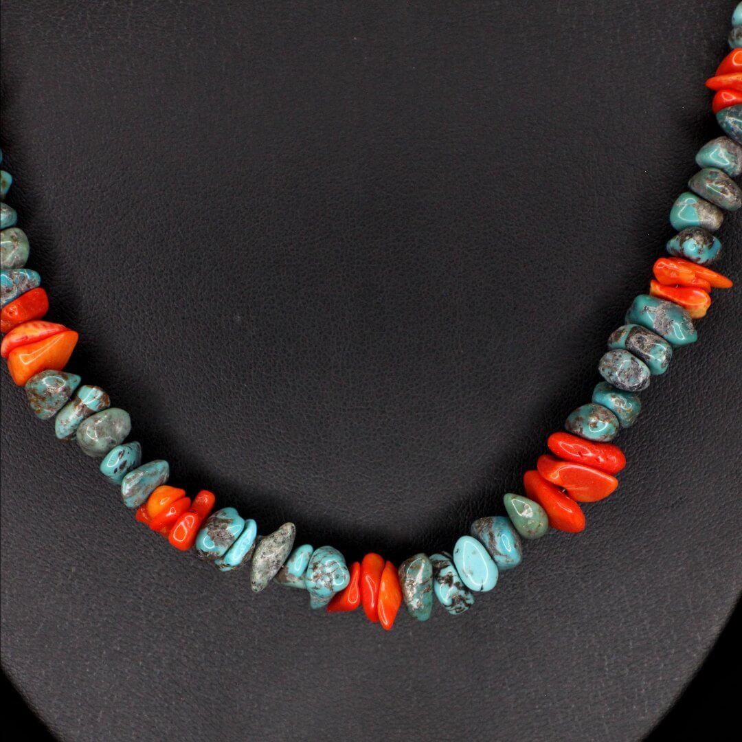Orange Coral Turquoise Necklace