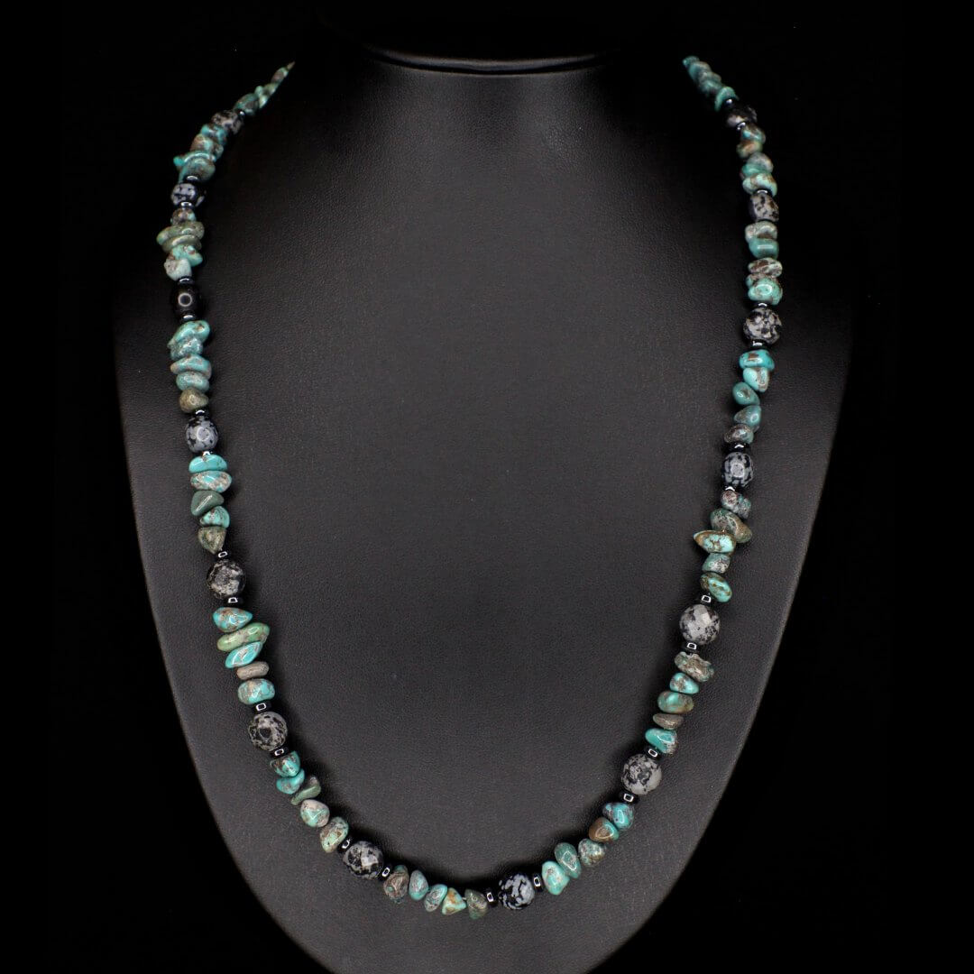 Snowflake Obsidian Turquoise Necklace