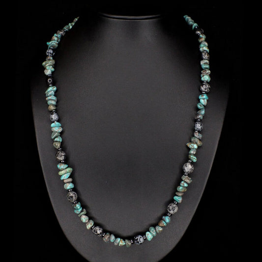 Snowflake Obsidian Turquoise Necklace