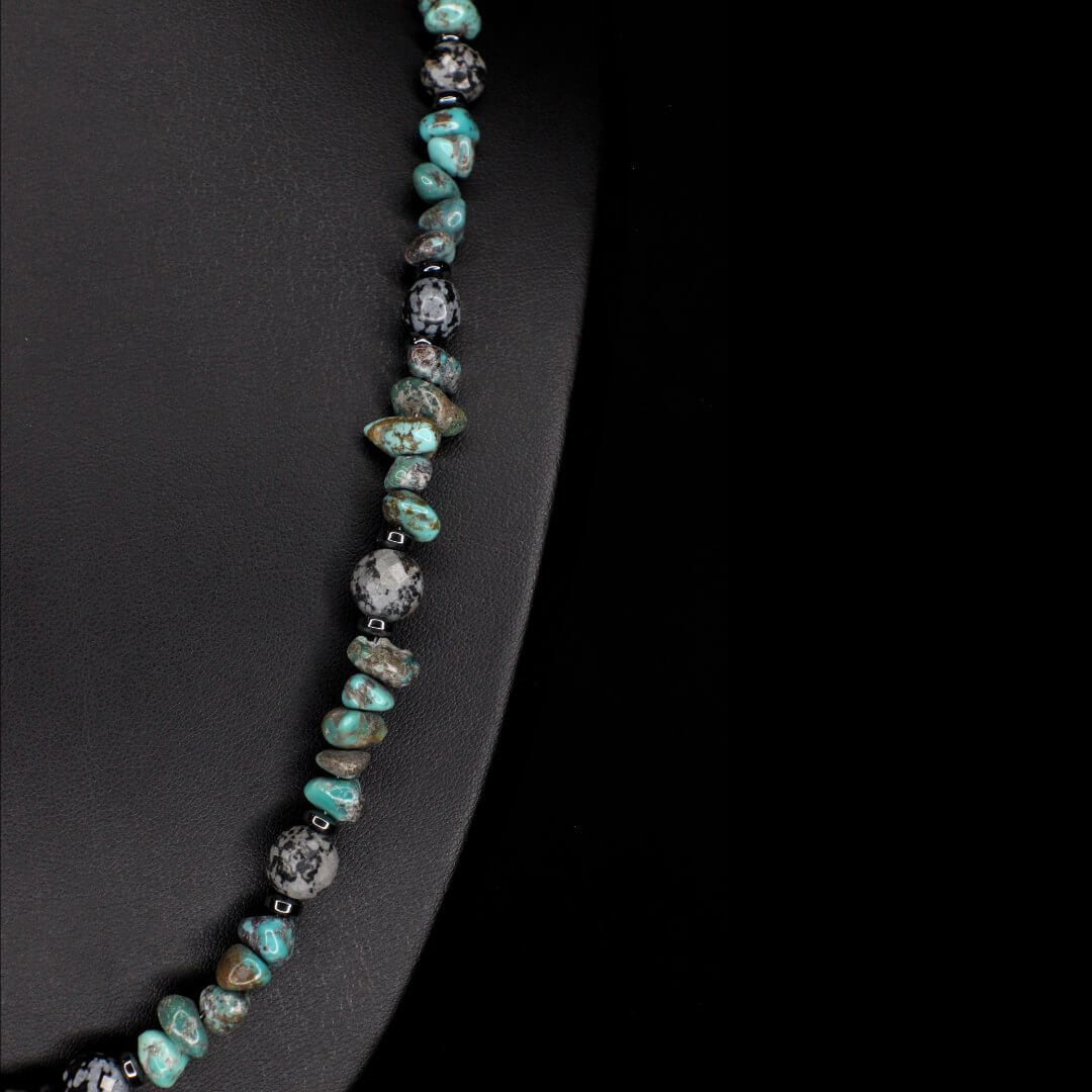 Snowflake Obsidian Turquoise Necklace