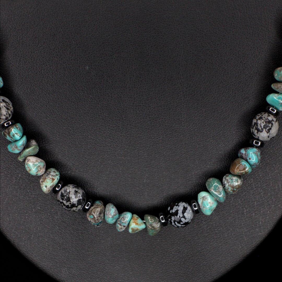 Snowflake Obsidian Turquoise Necklace