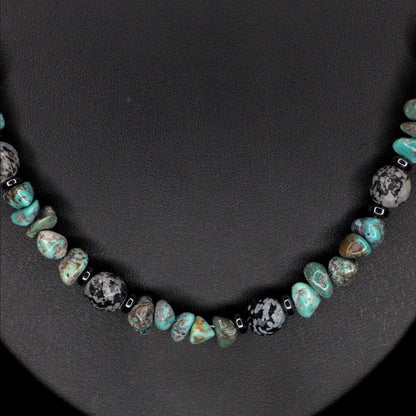 Snowflake Obsidian Turquoise Necklace
