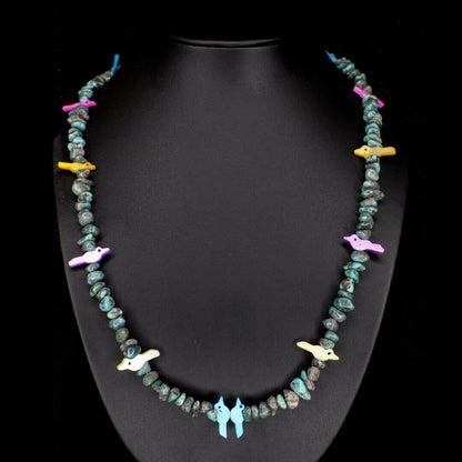 Carved Mother of Pearl Bird Turquoise Necklace