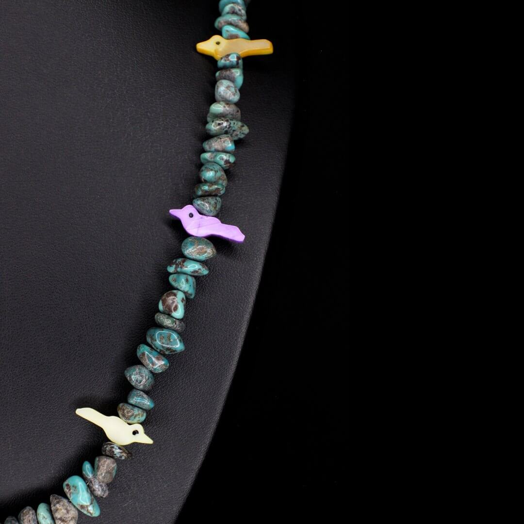 Carved Mother of Pearl Bird Turquoise Necklace