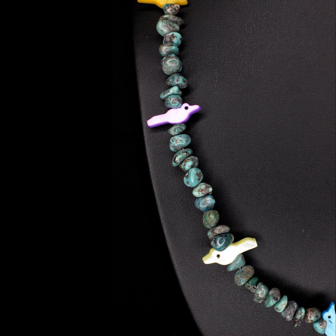 Carved Mother of Pearl Bird Turquoise Necklace
