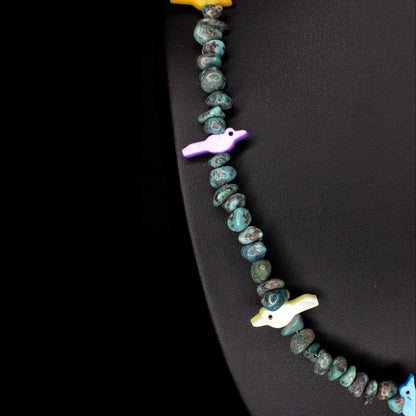 Carved Mother of Pearl Bird Turquoise Necklace