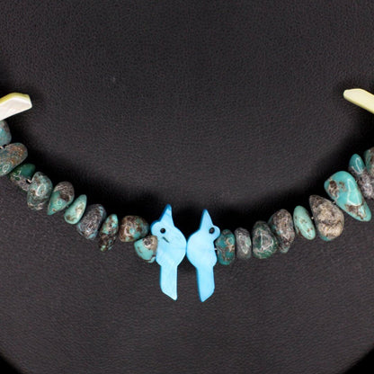 Carved Mother of Pearl Bird Turquoise Necklace