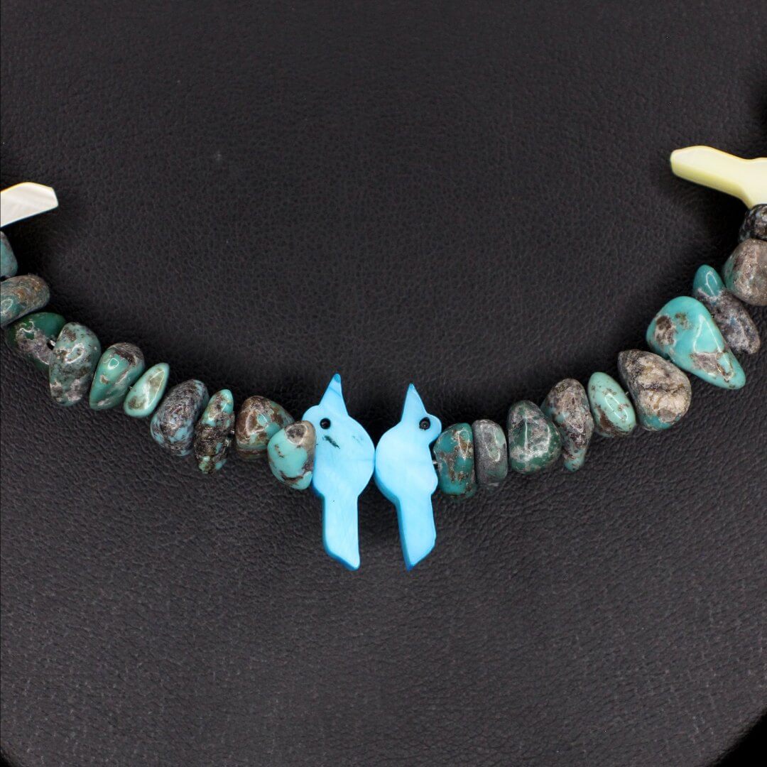 Carved Mother of Pearl Bird Turquoise Necklace