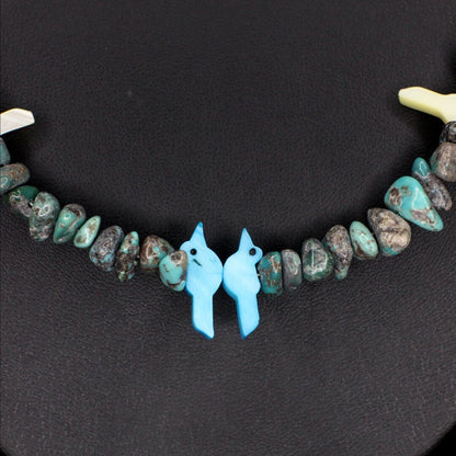 Carved Mother of Pearl Bird Turquoise Necklace