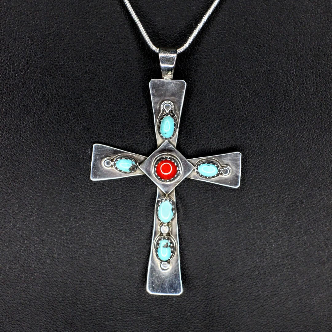 Turquoise & Red Coral Cross