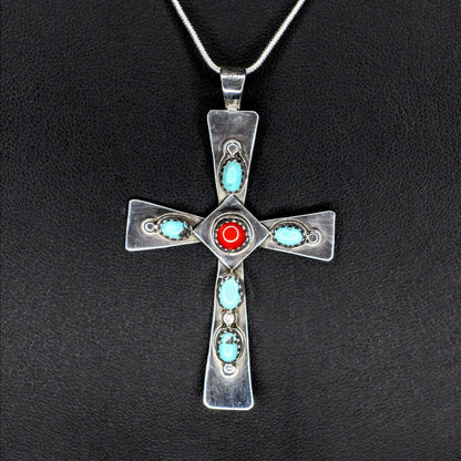 Turquoise & Red Coral Cross
