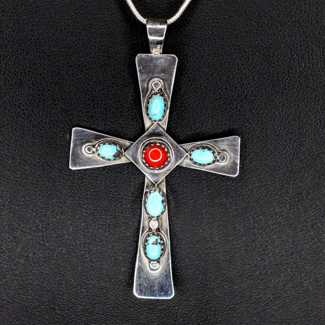 Turquoise & Red Coral Cross