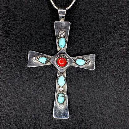 Turquoise & Red Coral Cross