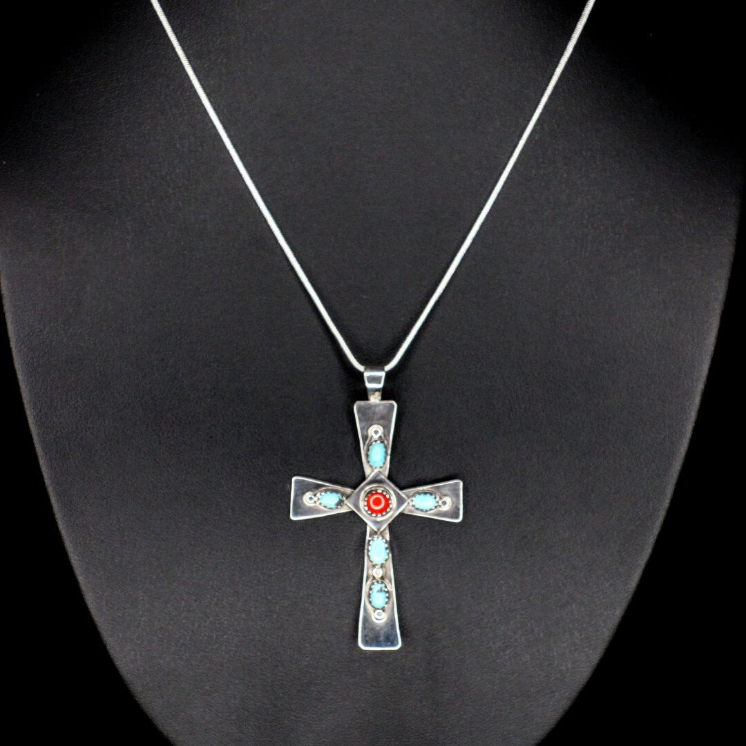 Turquoise & Red Coral Cross