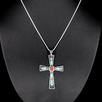 Turquoise & Red Coral Cross