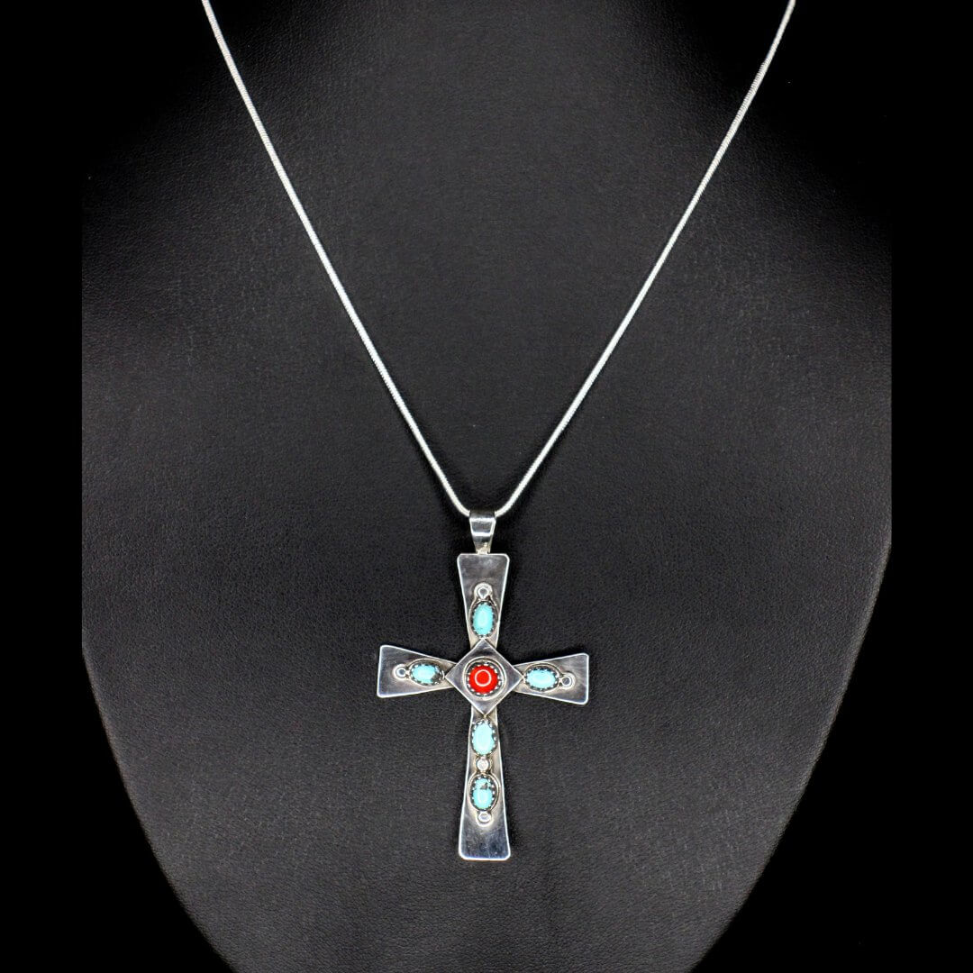 Turquoise & Red Coral Cross