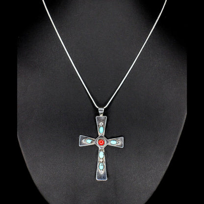 Turquoise & Red Coral Cross