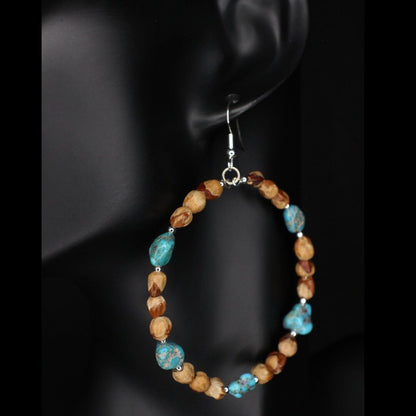 Ghost Bead Turquoise Hoop Earrings