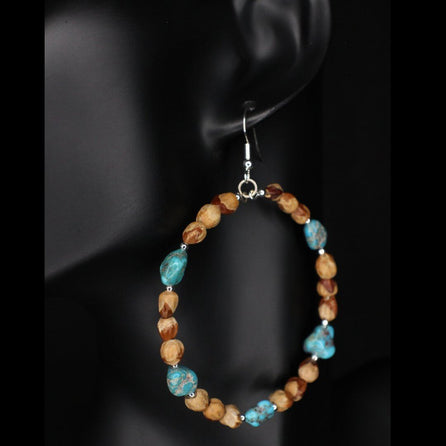 Ghost Bead Turquoise Hoop Earrings