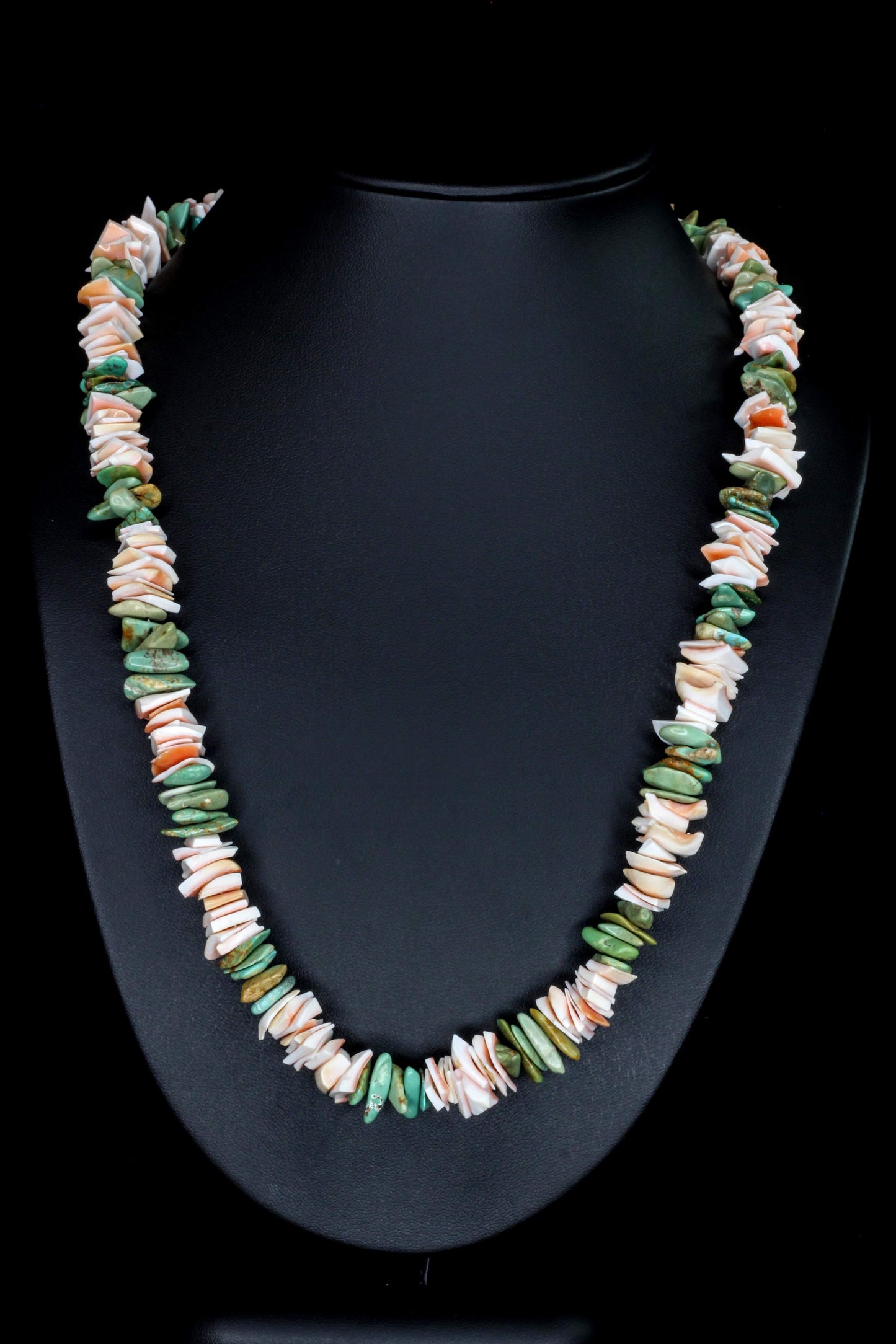 "Sunset and Surf" Kingman Turquoise and Pink Shell Necklace