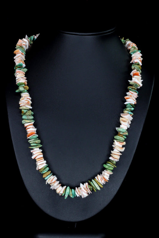 "Sunset and Surf" Kingman Turquoise and Pink Shell Necklace