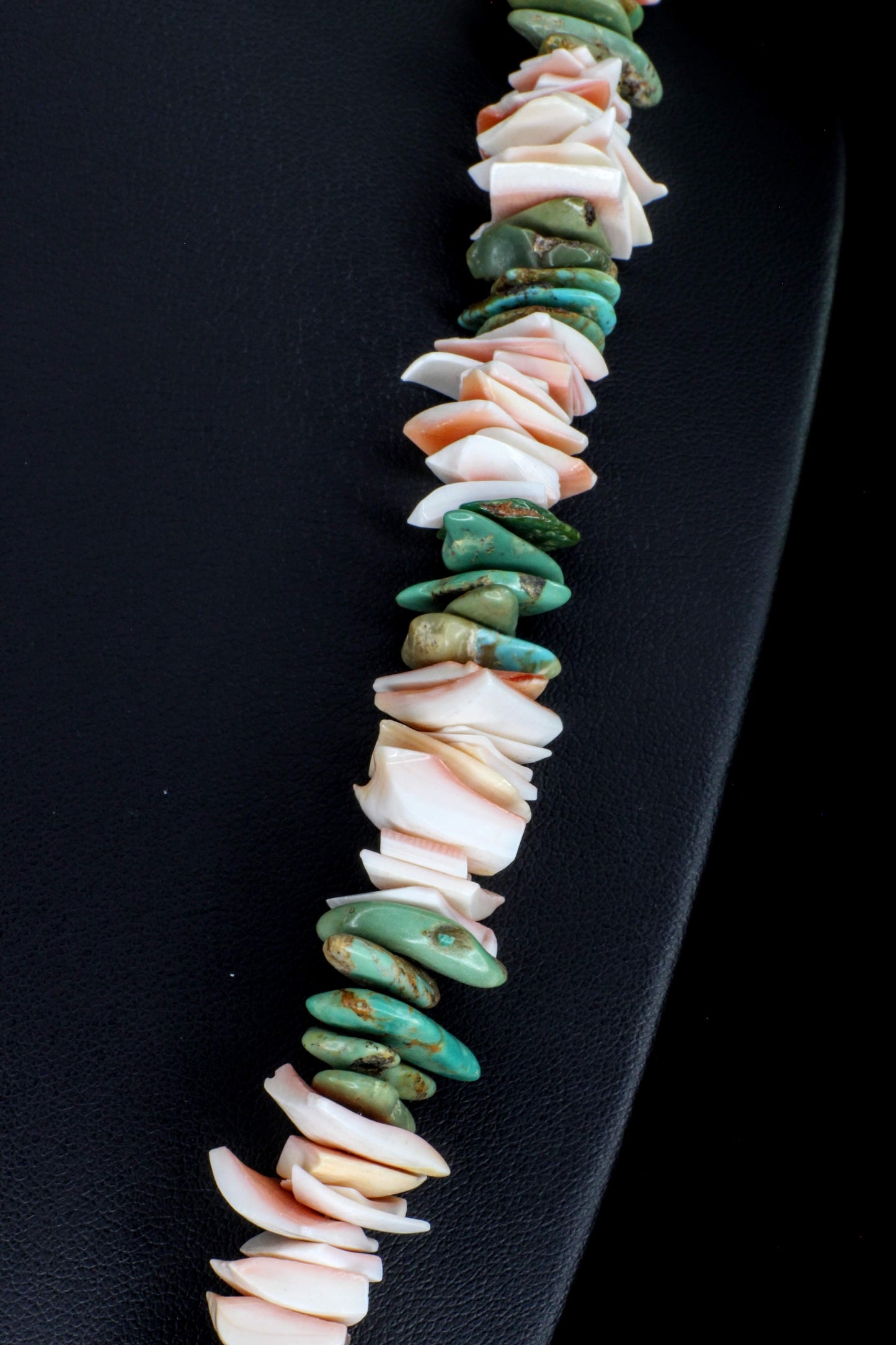 "Sunset and Surf" Kingman Turquoise and Pink Shell Necklace