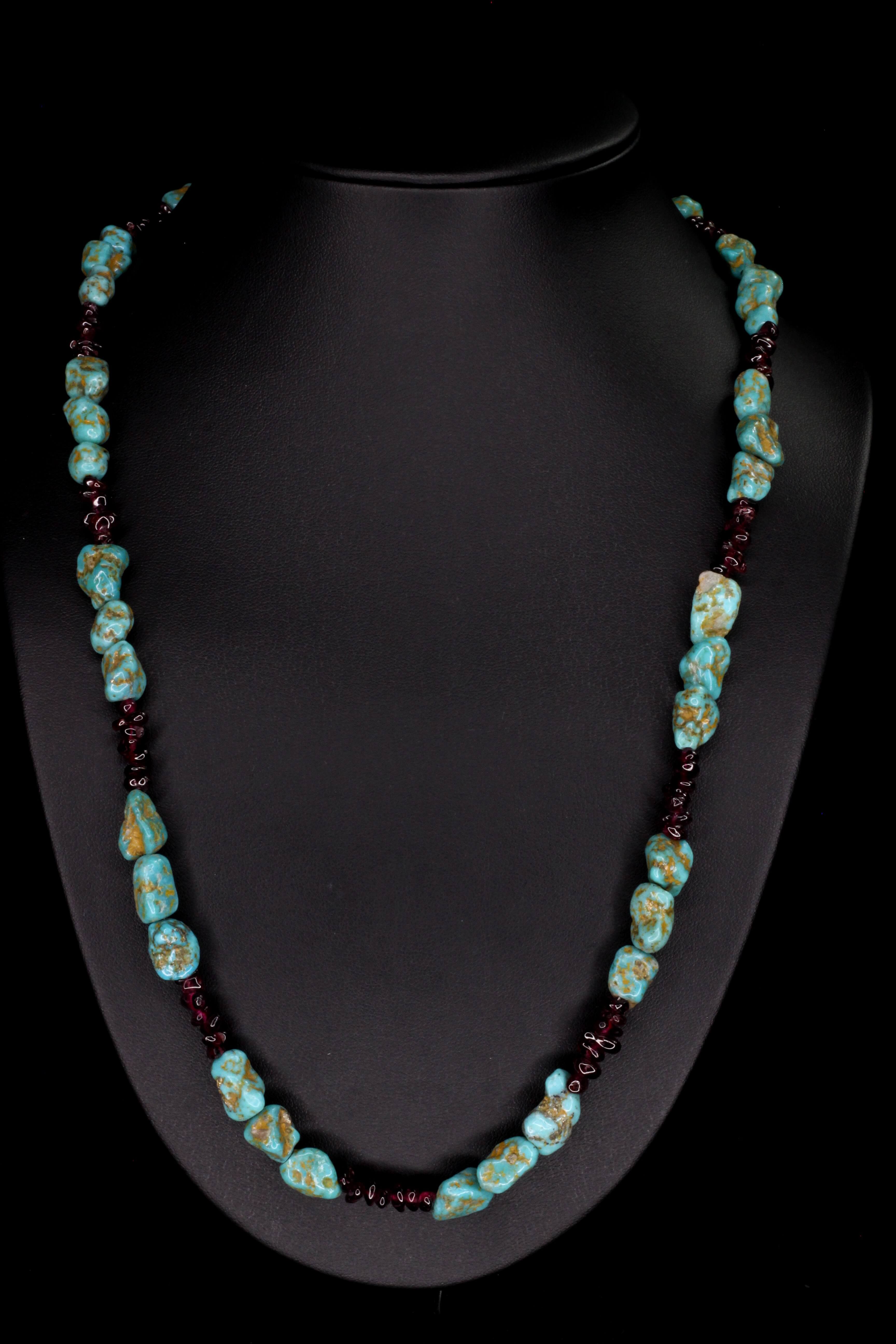 Turquoise & Garnet Bold Nugget Necklace
